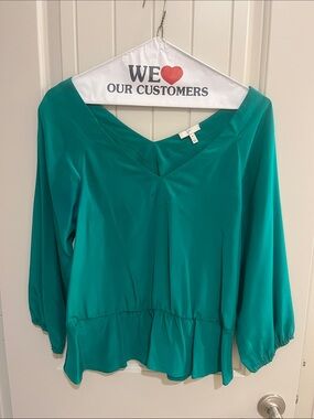 Joie Teal V-Neck Long-Sleeve Peplum Blouse
